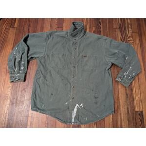 Carhartt VTG Distressed Green Flannel Lined Jacket Large Snap S296 MOS Workwear